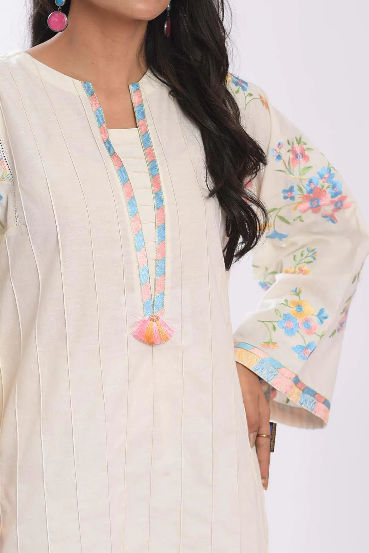 1PC | EMBROIDERED CHAMBRAY LINE WHITE SHIRT | RTW