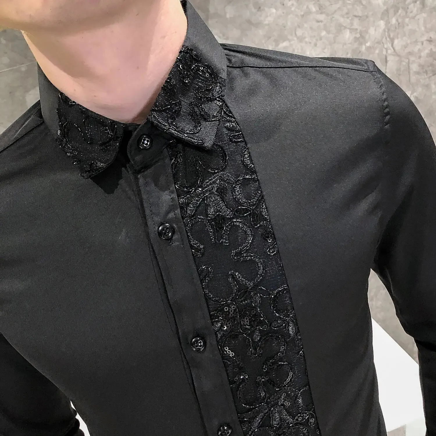 Aidase Sequin Wedding Dress Shirt Korean Men Clothes 4xl Black White Mens Lace Shirt Long Sleeve Slim Fit Social Dress Shirt