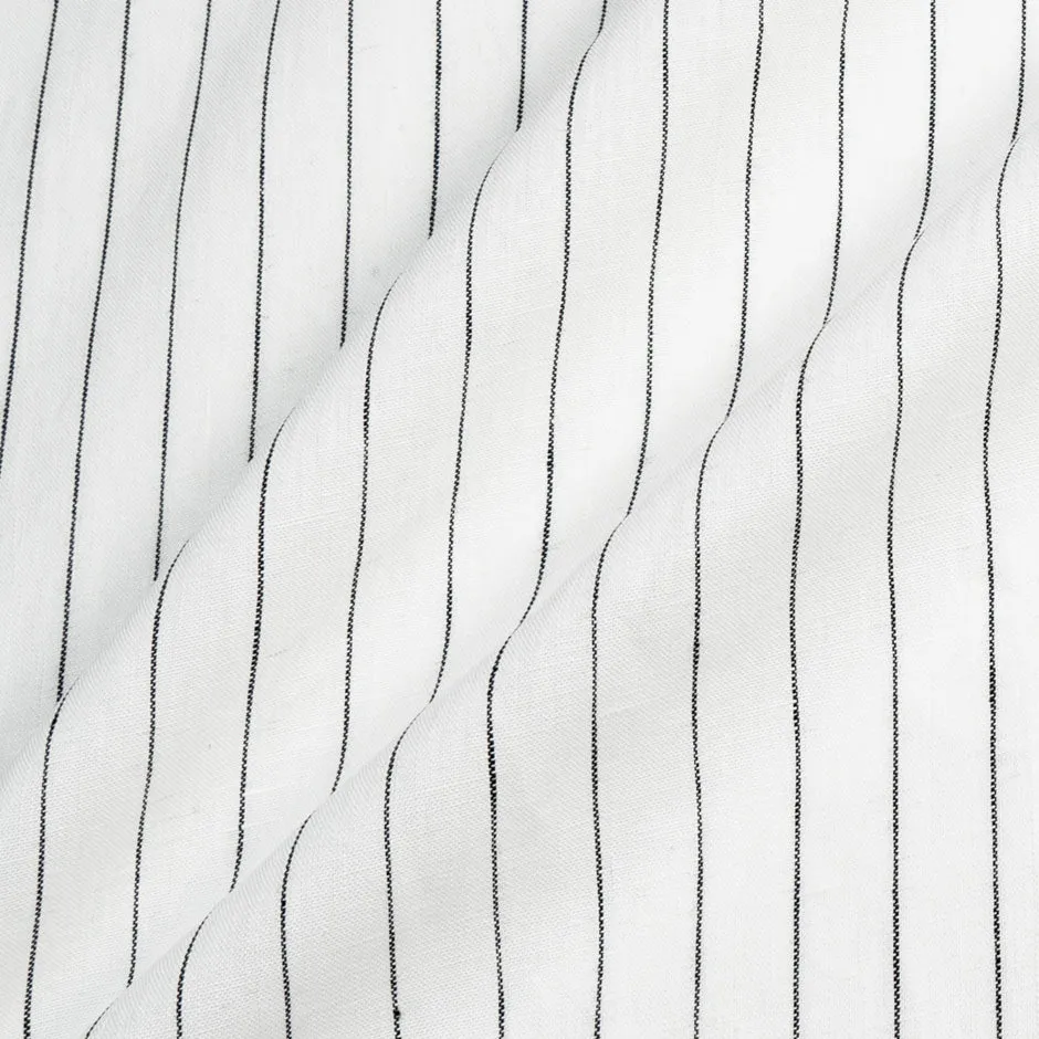 Black Striped White Pure Linen