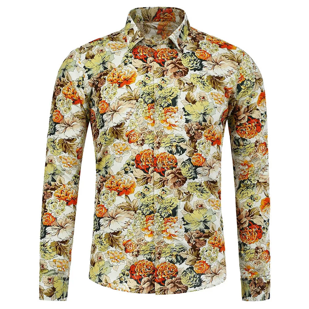 Casual Flower Printed Man Shirt 9517