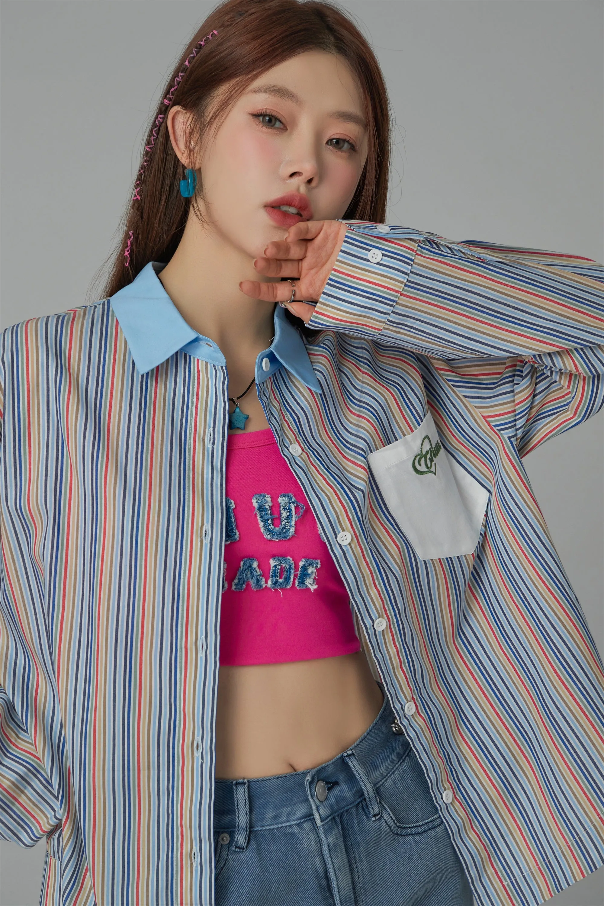 Color Vertical Stripes Shirt