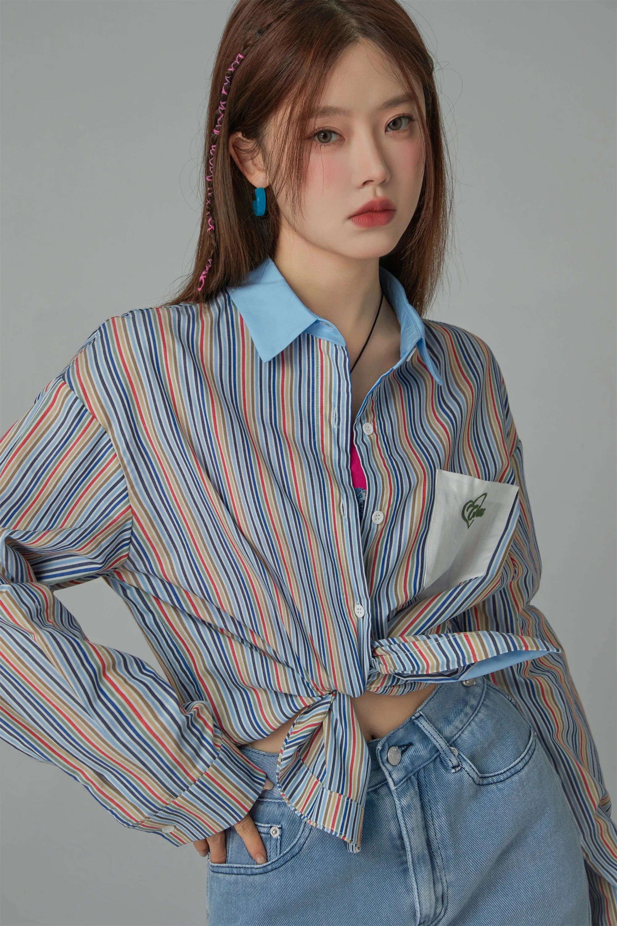 Color Vertical Stripes Shirt