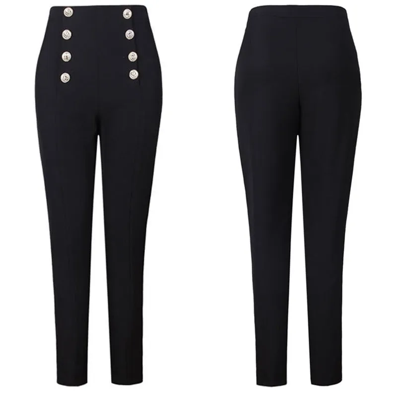 Double Breasted Elastic Slim Fit Skinny Pants