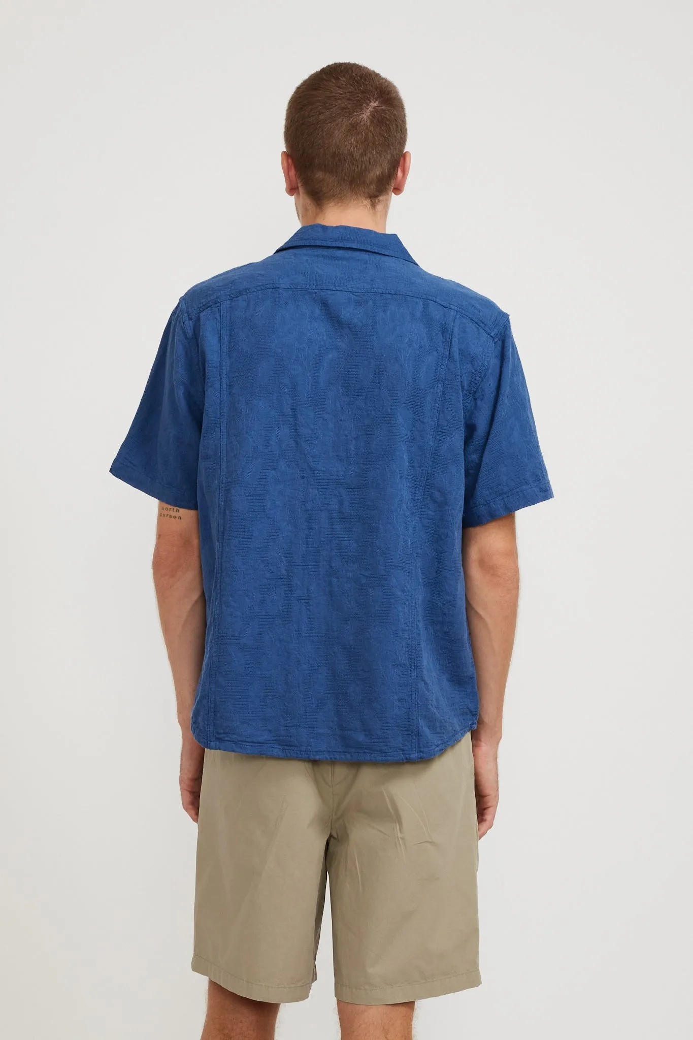 Floral Jacquard SS Camp Shirt Blue