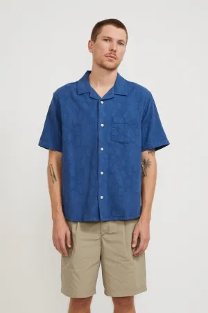 Floral Jacquard SS Camp Shirt Blue