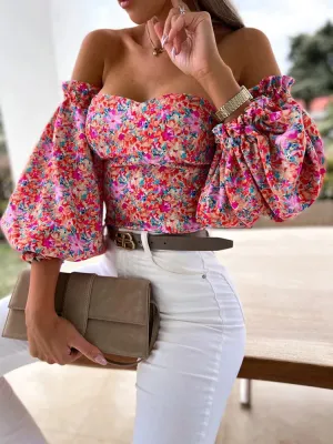 Floral Off Shoulder White Blouse