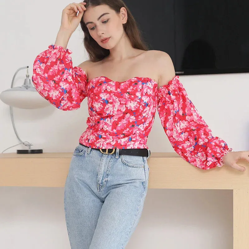 Floral Off Shoulder White Blouse