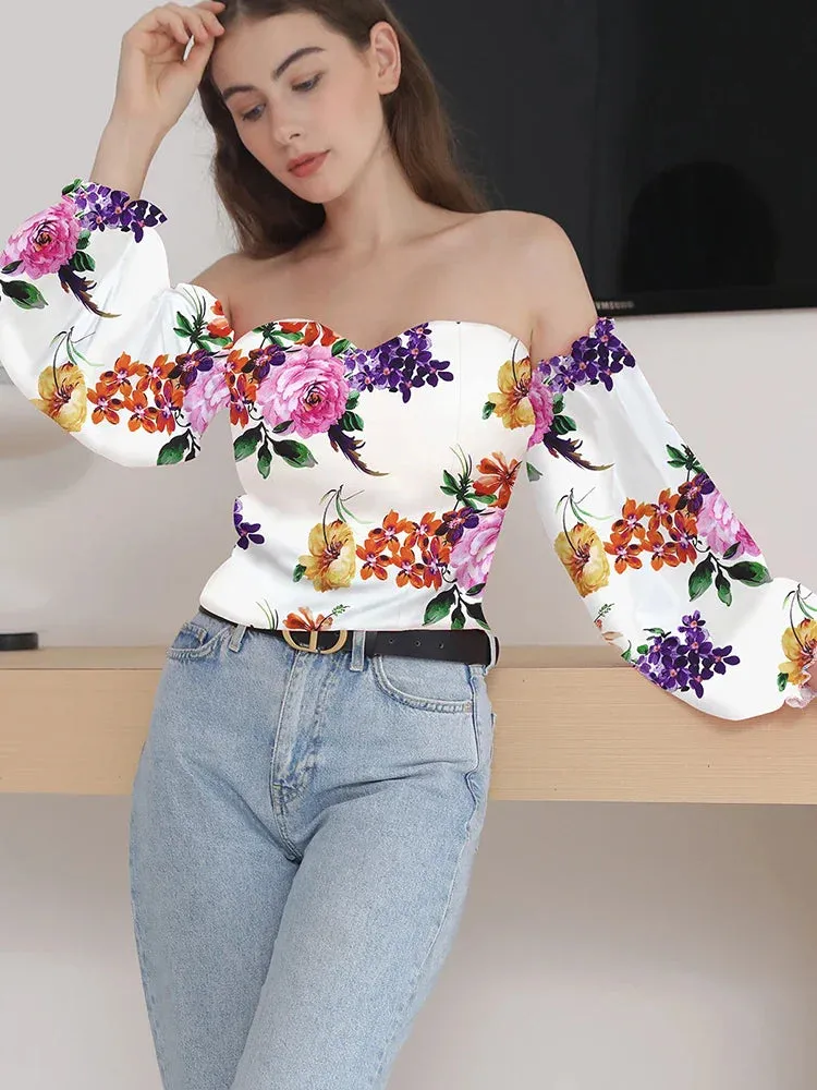 Floral Off Shoulder White Blouse