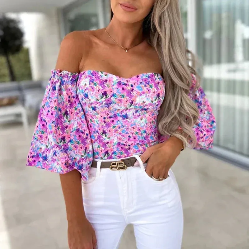 Floral Off Shoulder White Blouse