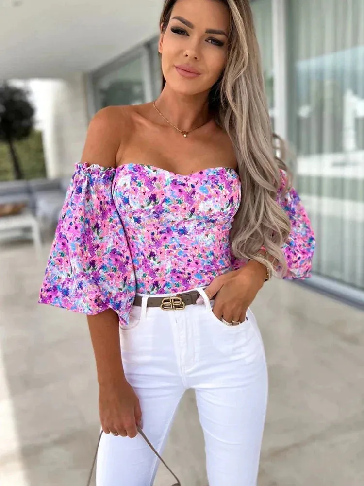 Floral Off Shoulder White Blouse