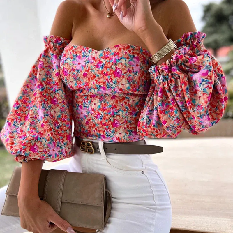 Floral Off Shoulder White Blouse