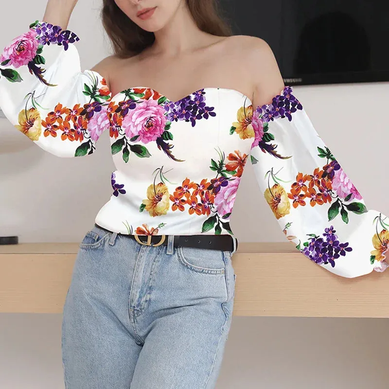 Floral Off Shoulder White Blouse