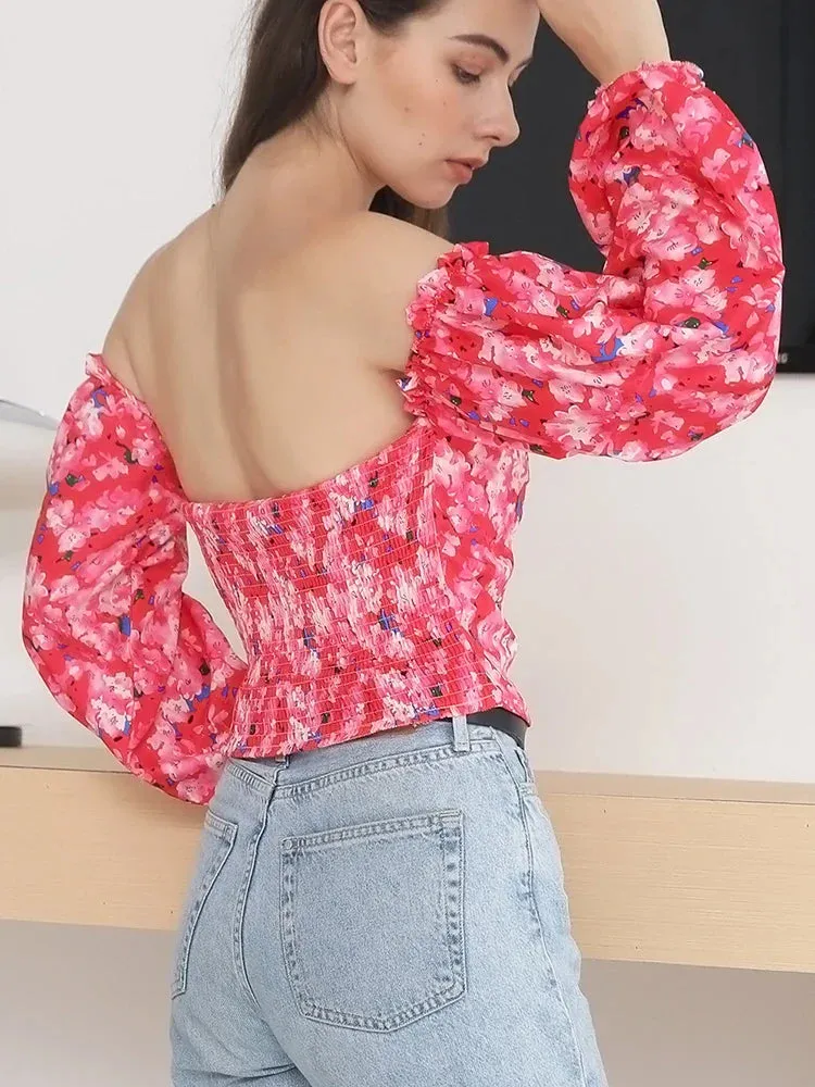 Floral Off Shoulder White Blouse
