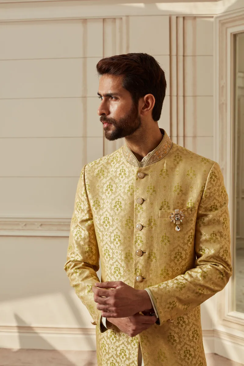 Light Green Brocade Achkan