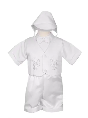 Little Boys White 4 pc Holy Spirit Cross Vest Hat Baptism Outfit 2-4T