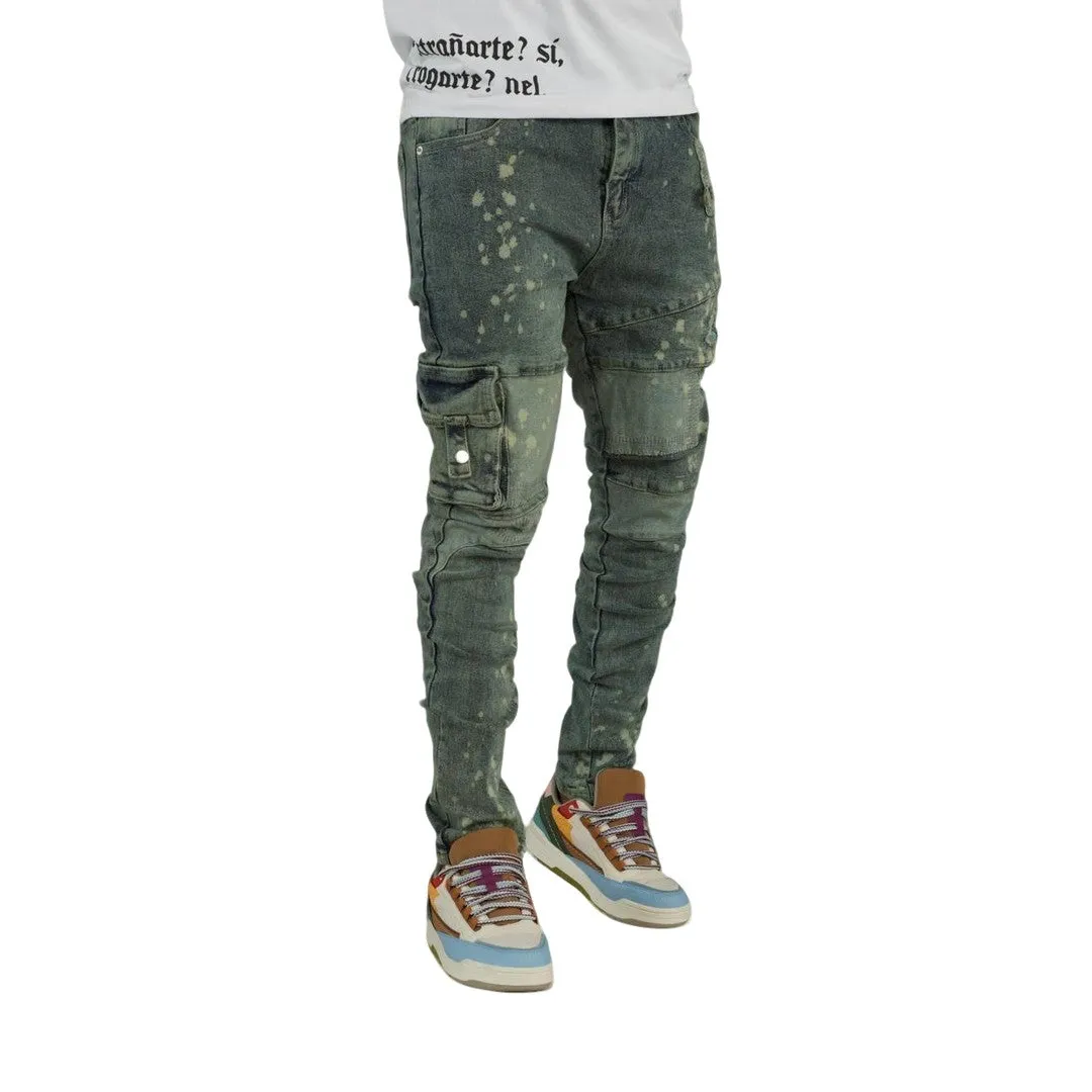 Men's Distressed Cargo Denim Jeans