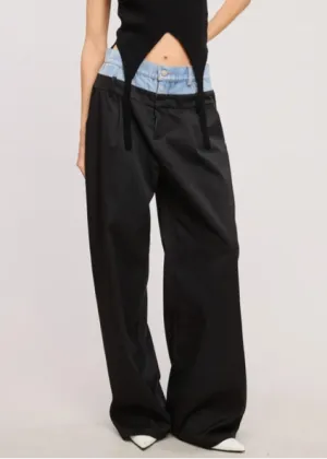 Mimosa Denim Waistband Solid Wide Leg Trouser Pants