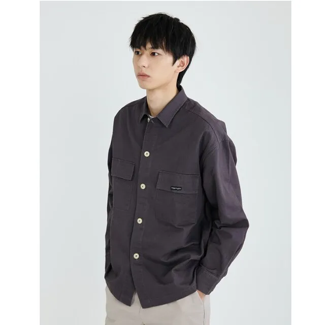 Nukty Spring Autumn Men's Blouse Turn Down Collar Long-sleeved Pocket Fashion New Casual Solid Color Personality Wear Male Shirt Top