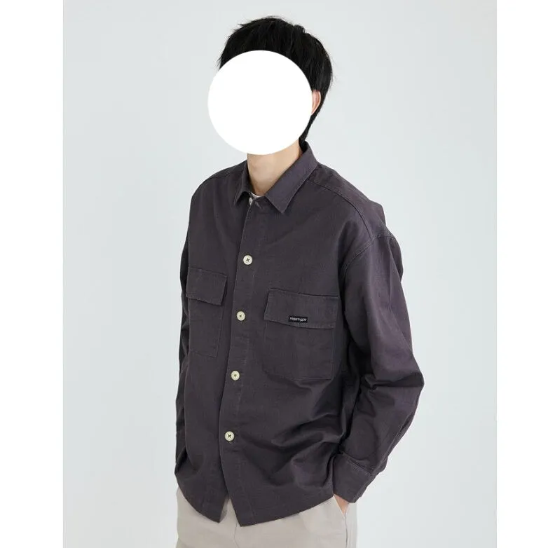 Nukty Spring Autumn Men's Blouse Turn Down Collar Long-sleeved Pocket Fashion New Casual Solid Color Personality Wear Male Shirt Top