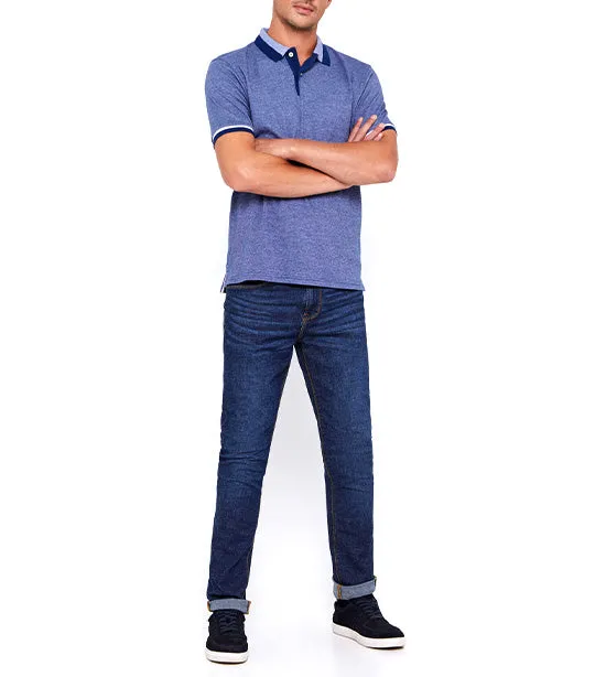 Patterned Collar Polo Shirt Medium Blue