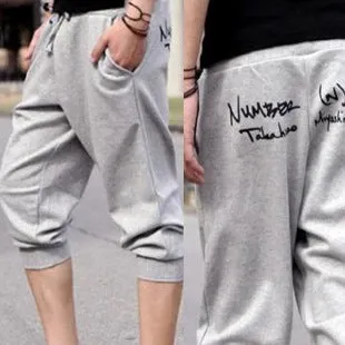 Summer Men Sporty Student Cropped Printed Baggy Pants
