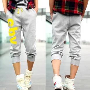 Summer Men Sporty Student Cropped Printed Baggy Pants