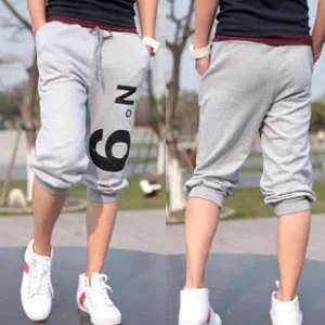 Summer Men Sporty Student Cropped Printed Baggy Pants