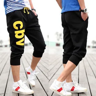 Summer Men Sporty Student Cropped Printed Baggy Pants