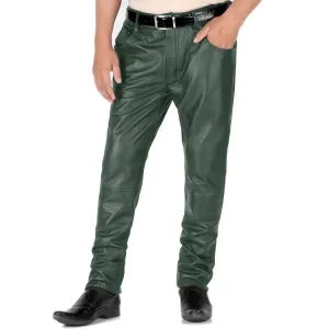 Thalor Men's Green Slim Fit Leather Pants