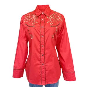 Women’s Rhinestones & Scrolls Embroidery Western Shirt in Red